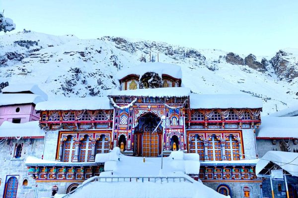 Badrinath Temple Covered In A Thick Blanket Of Snow